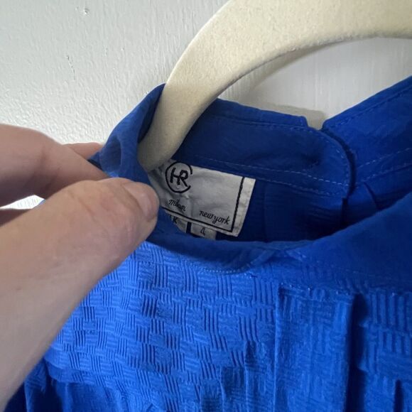 VTG Top Silk‎ Womens 4 Blue CHR 90s Cobalt Pleated Design Blouse Shirt Buttons - Picture 4 of 8